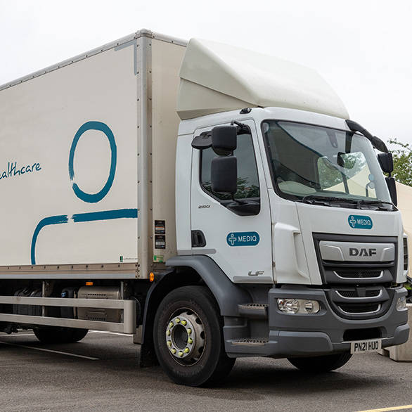 side profile of Mediq UK lorry